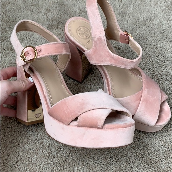Tory Burch Loretta Velvet Platform Sandal Pink 7.5 - Picture 2 of 8
